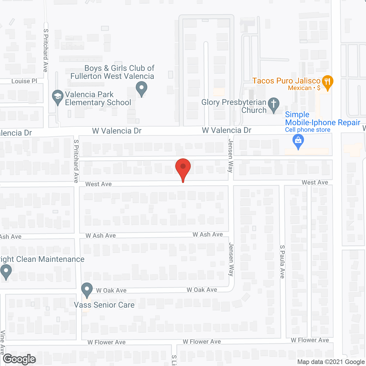 Map of the neighborhood around Sunshine Home Care