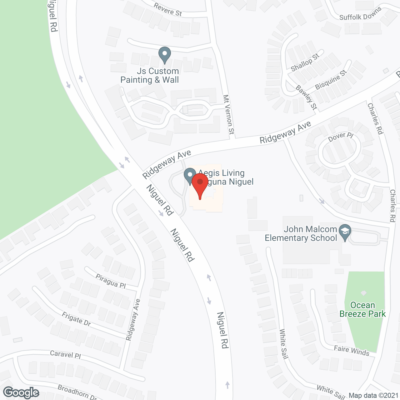 Map of the neighborhood around Aegis of Laguna Niguel